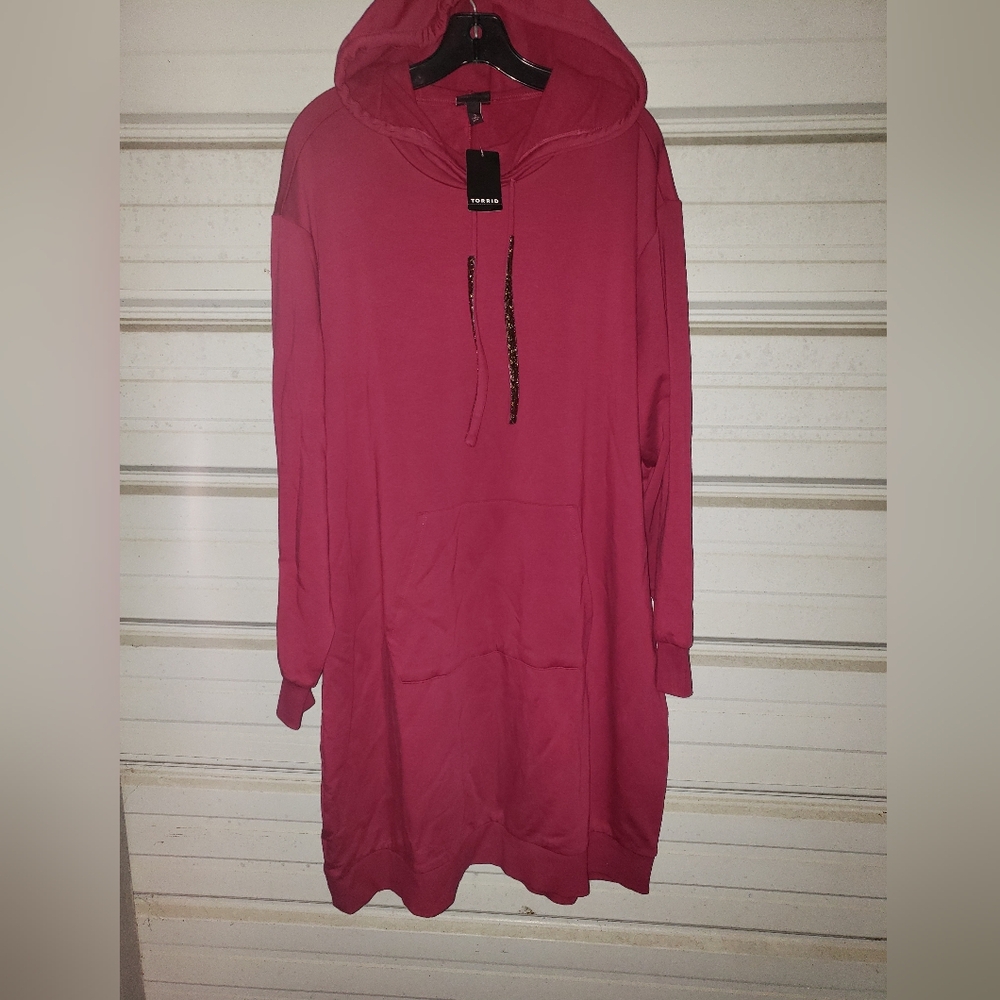 New 3X Plus Size Torrid Sweatshirt French Terry Hoodie Dress Berry Color